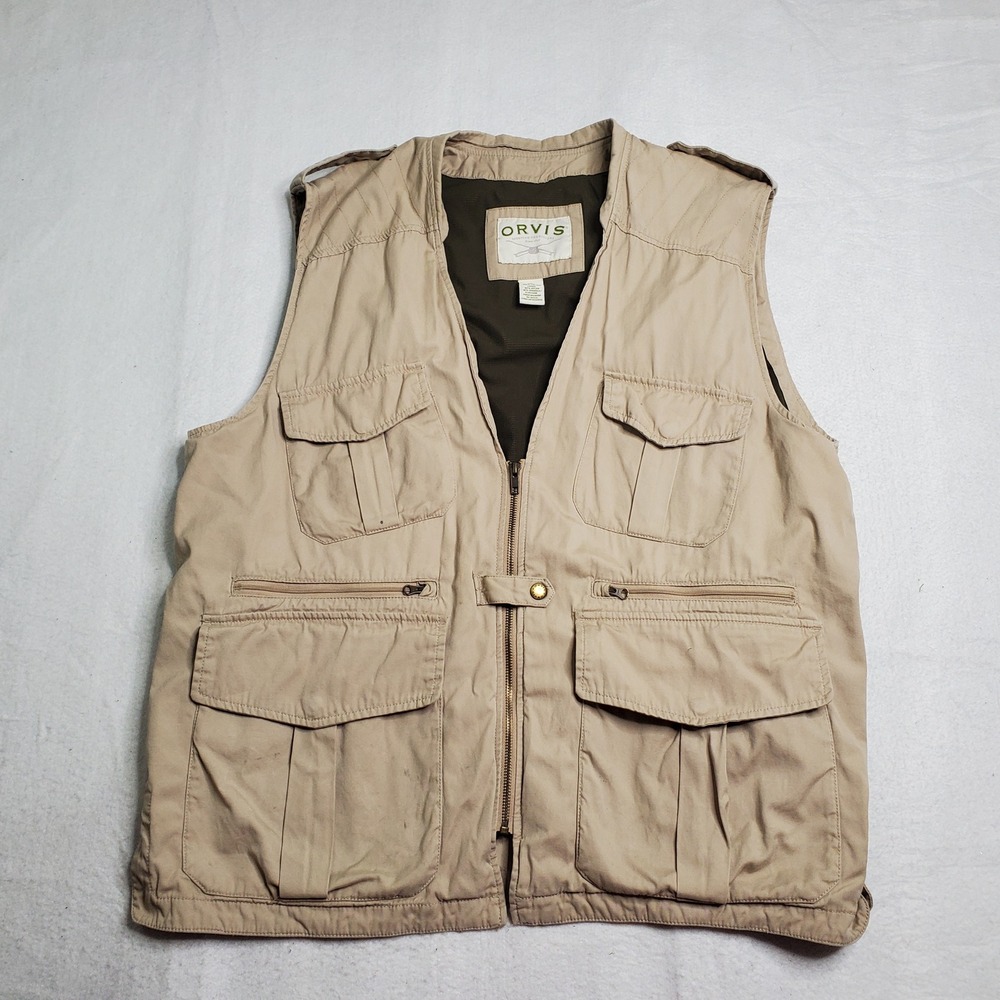 Orvis Mens Fishing Vest Beige Multi-Pocket Utility Outdoor OR-18N6 Size XL